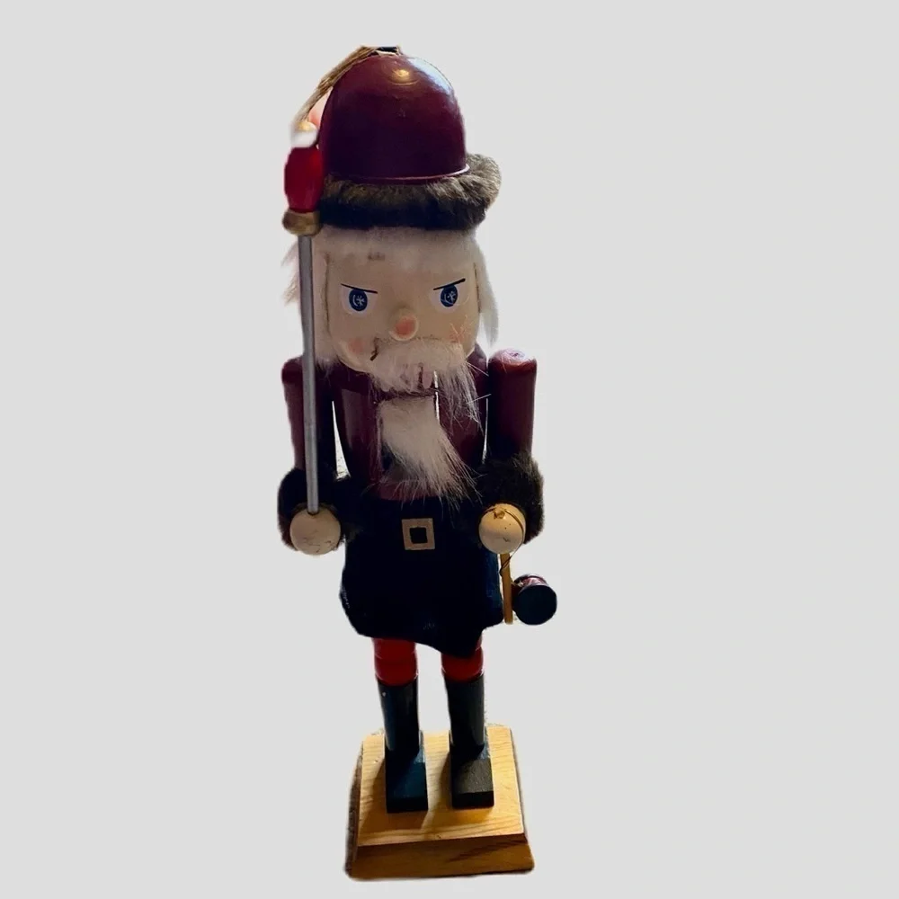 Drumming Nutcracker Wooden Christmas Decor Red Gray